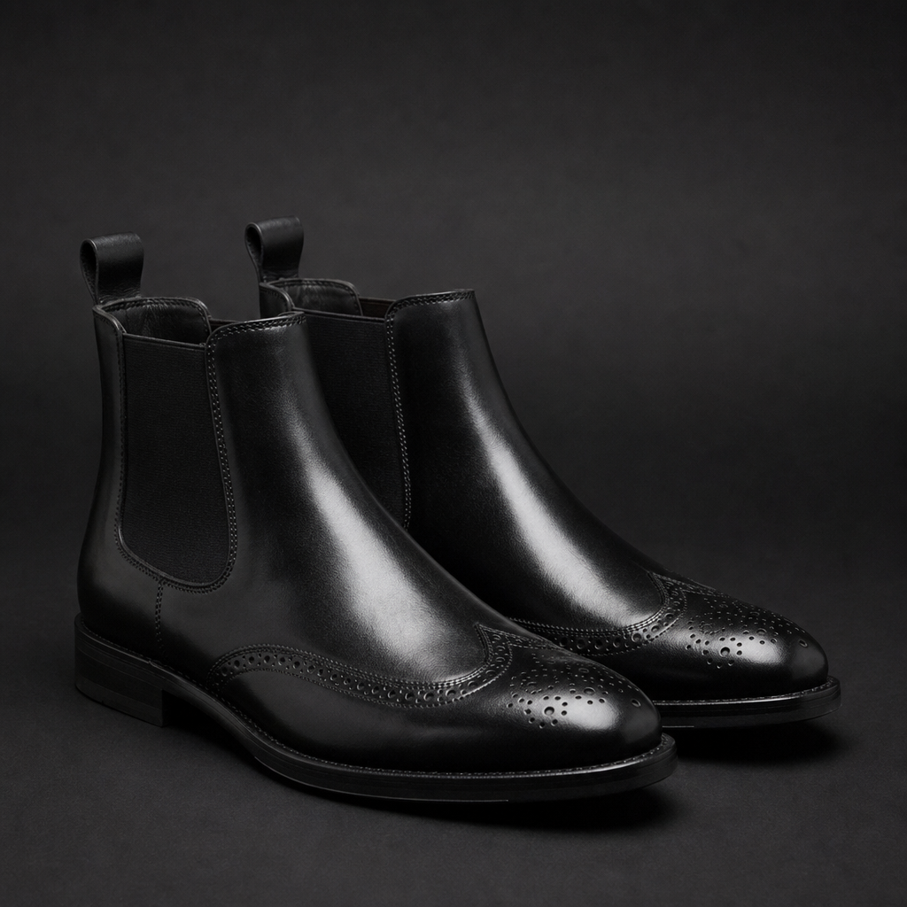 Anzio Brogue Chelsea Boots — Faux Leather Slip-On 2