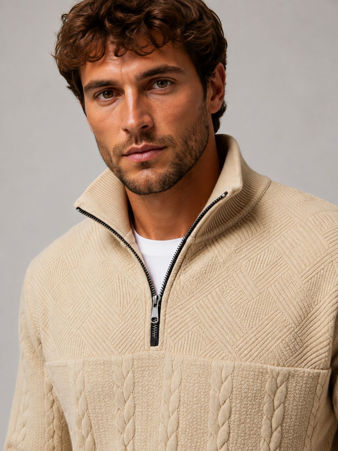 Hover Brothers - Men's - Cable Knit Quarter-Zip Sweater