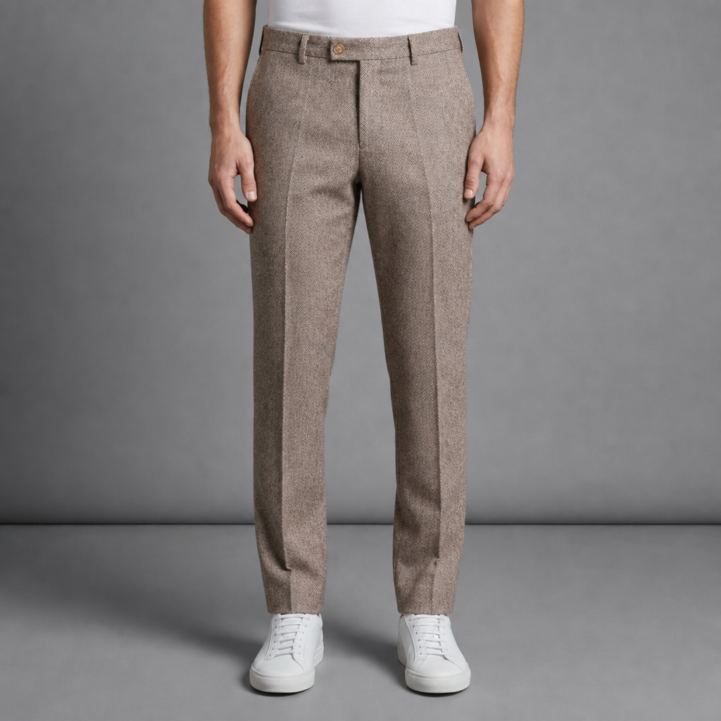 Herringbone Wool-Cotton Trousers — Tailored Straight Leg 1