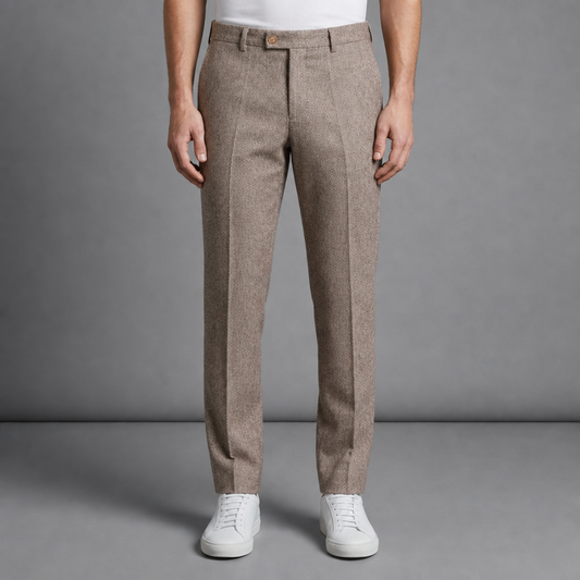 Herringbone Wool-Cotton Trousers — Tailored Straight Leg 1