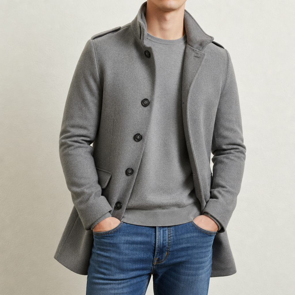 Slim Wool Blend Coat — Tailored Lapel Single-Breasted 1