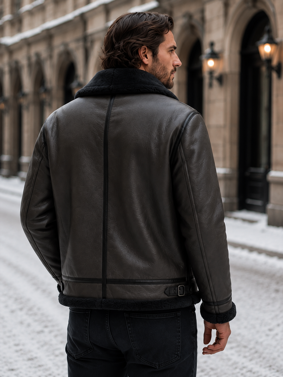 Men's Aviator Jacket — Leather-Look Faux Shearling Winter Coat 4