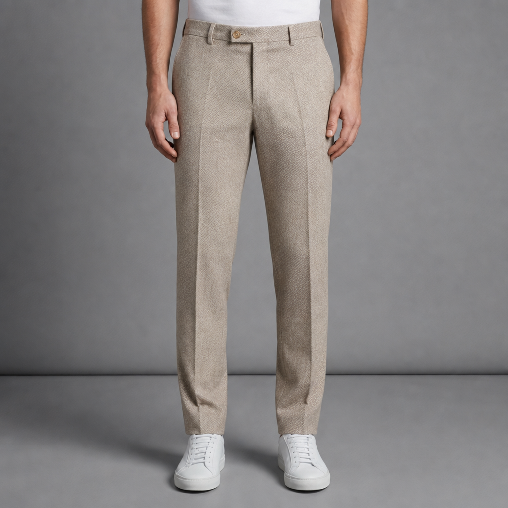 Herringbone Wool-Cotton Trousers — Tailored Straight Leg 2