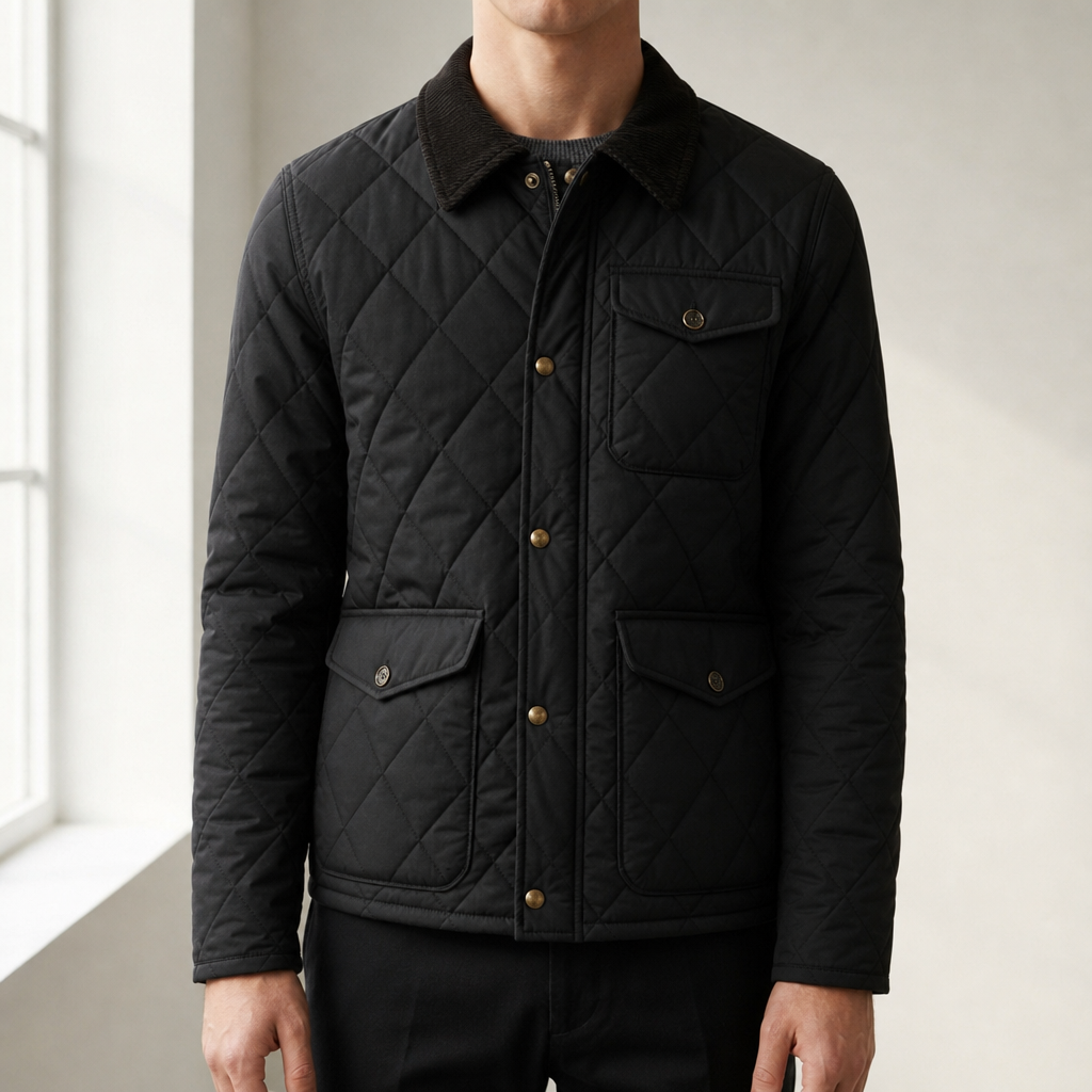 Tinos Quilted Corduroy Collar Jacket — Padded Zip Front 2