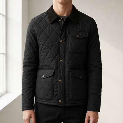 Tinos Quilted Corduroy Collar Jacket — Padded Zip Front 2