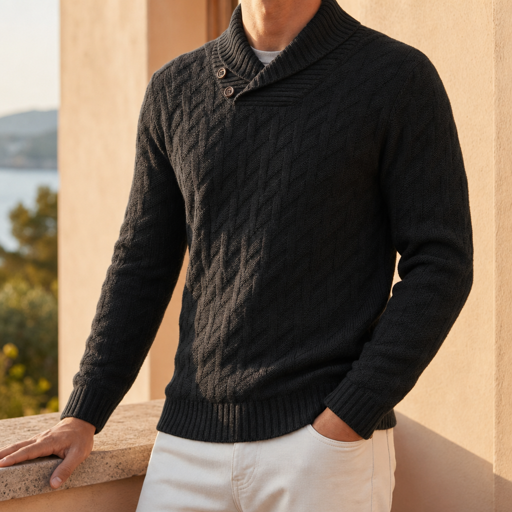 Shawl Collar Knit Sweater — Soft Cotton Blend Pullover 2