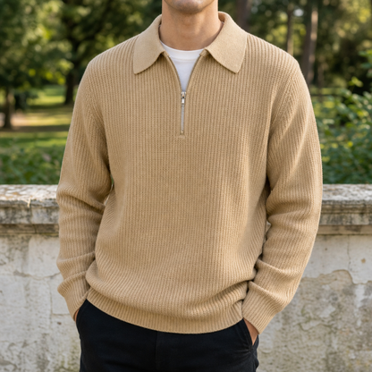 Quarter-Zip Knit Sweater — Cotton-Blend Jacquard Pullover 2
