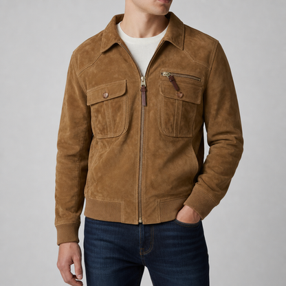 Gijon Retro Faux Suede Bomber Jacket — Zip Cuffs & Ribbed Hem 2