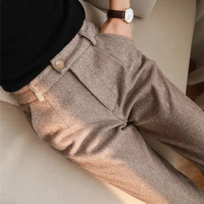 Harrow Herringbone Wool Trousers — Tailored Fit Men's Pants 3