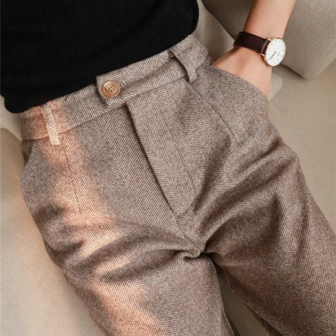 Harrow Herringbone Wool Trousers — Tailored Fit Men's Pants 4