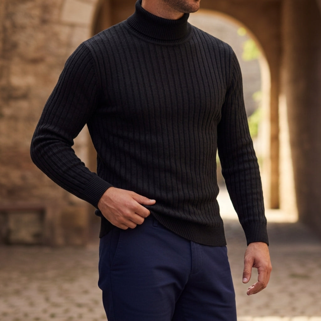 Striped Turtleneck Sweater — Soft Cotton Blend Pullover 10
