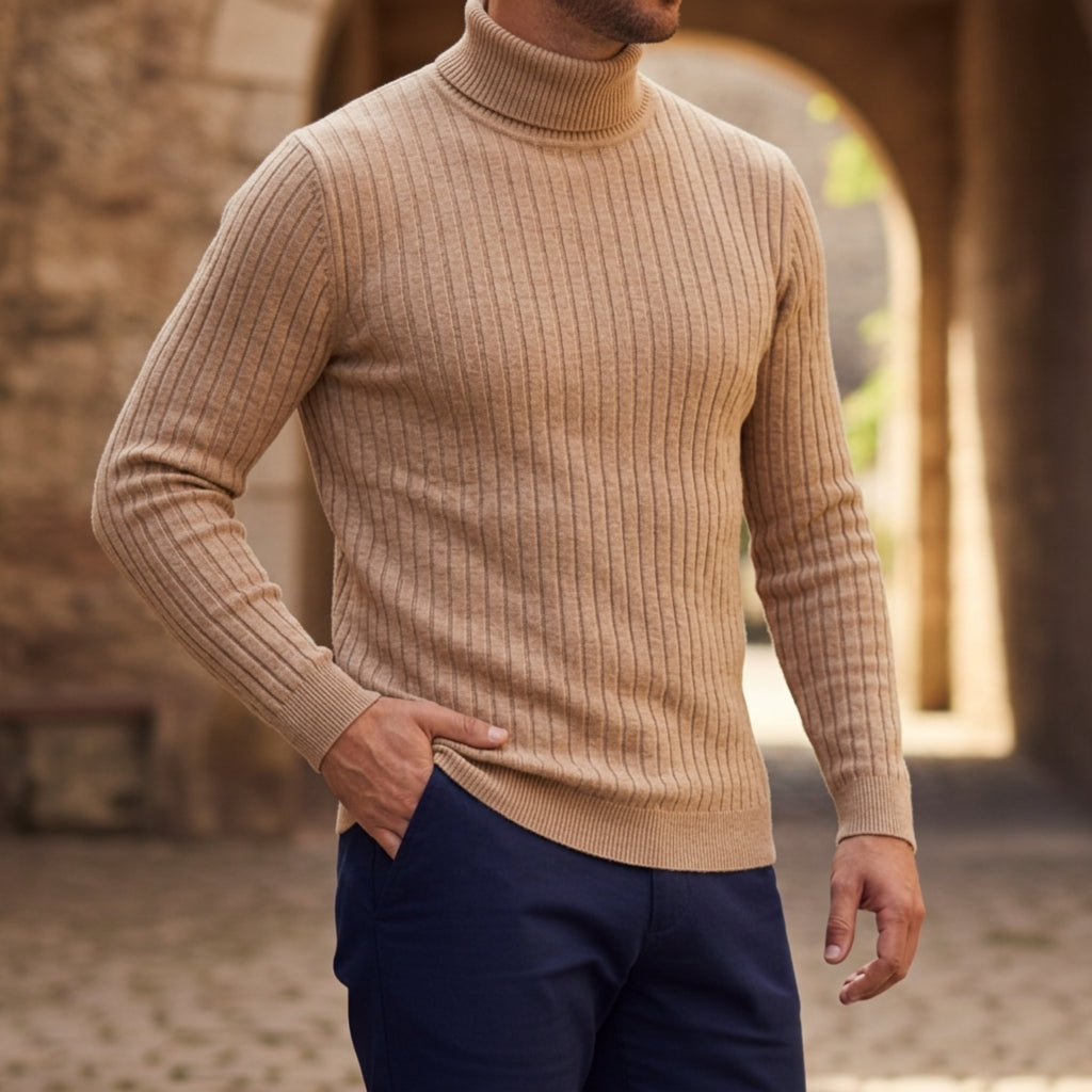 Striped Turtleneck Sweater — Soft Cotton Blend Pullover 2