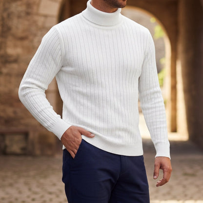 Striped Turtleneck Sweater — Soft Cotton Blend Pullover 1