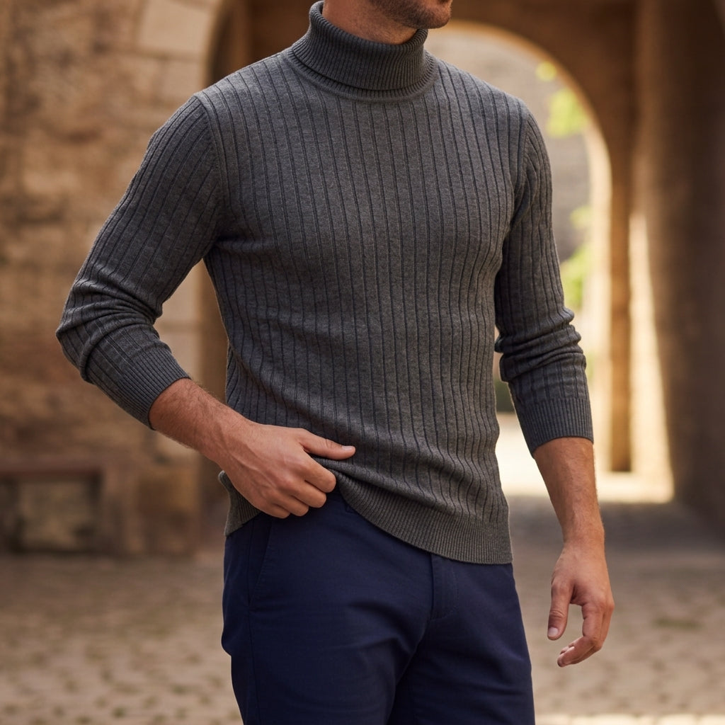 Striped Turtleneck Sweater — Soft Cotton Blend Pullover 9