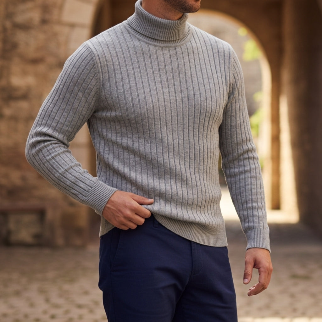 Striped Turtleneck Sweater — Soft Cotton Blend Pullover 5