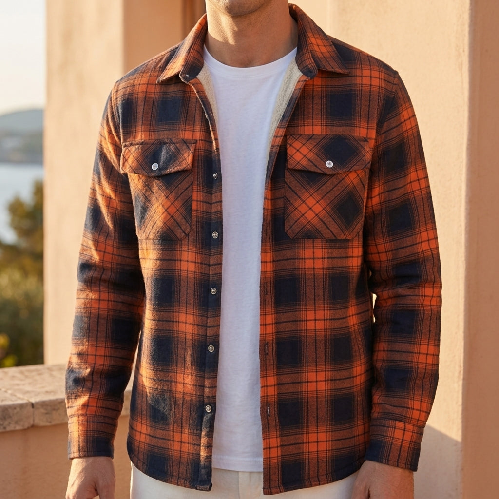 Men's Sherpa Lined Plaid Jacket — Warm Button-Front Coat 1
