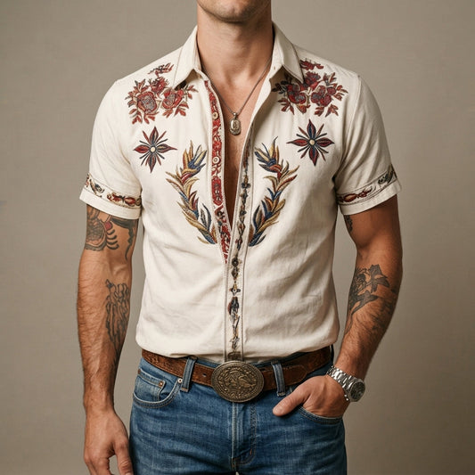 Rodeo Embroidered Western Shirt — Cotton Short Sleeve Top 1