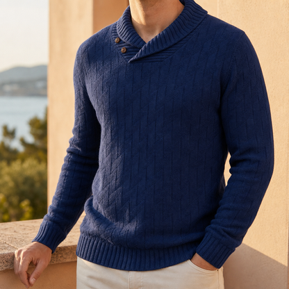 Shawl Collar Knit Sweater — Soft Cotton Blend Pullover 3