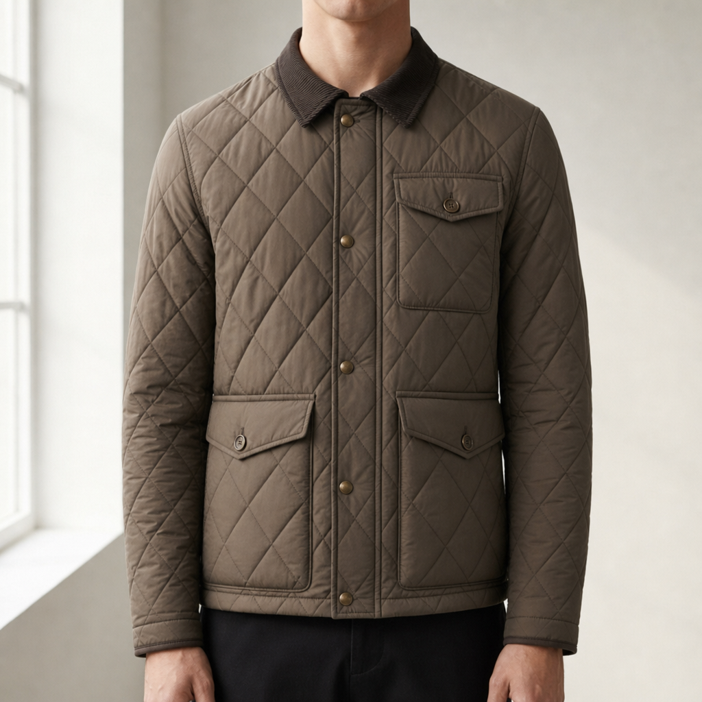 Tinos Quilted Corduroy Collar Jacket — Padded Zip Front 3