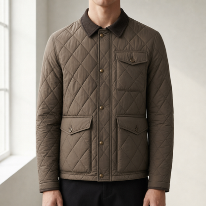 Tinos Quilted Corduroy Collar Jacket — Padded Zip Front 3