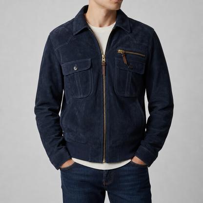 Gijon Retro Faux Suede Bomber Jacket — Zip Cuffs & Ribbed Hem 3