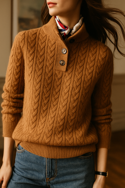 Cable Knit Women's Sweater — Button Collar Regular Fit 3