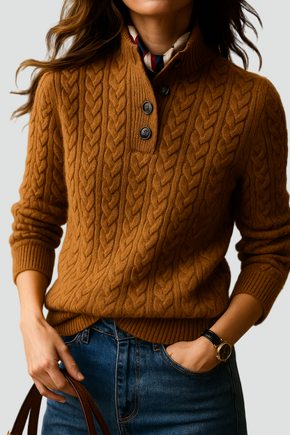 Cable Knit Women's Sweater — Button Collar Regular Fit 2