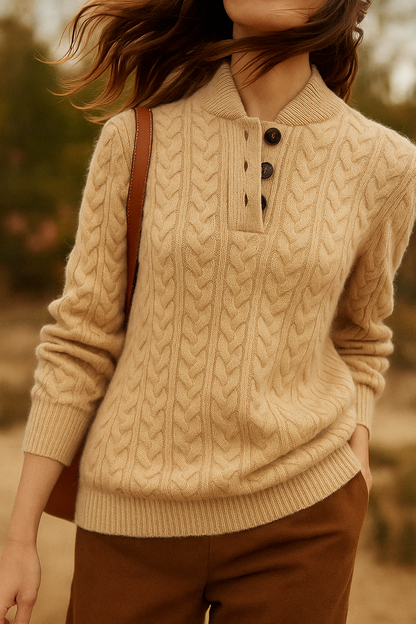 Cable Knit Women's Sweater — Button Collar Regular Fit 7