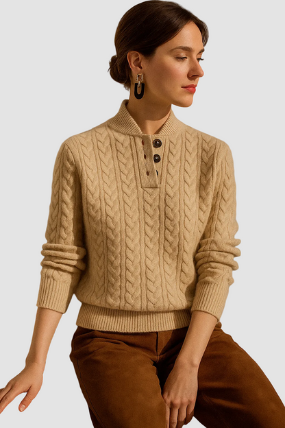 Cable Knit Women's Sweater — Button Collar Regular Fit 1