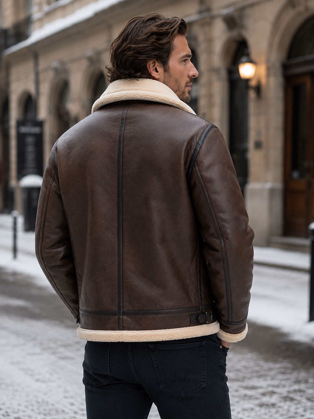 Men's Aviator Jacket — Leather-Look Faux Shearling Winter Coat 2