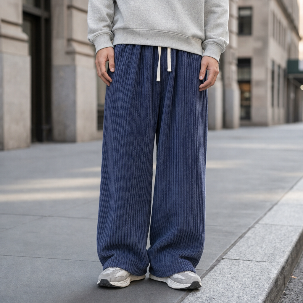 Wide Leg Corduroy Pants — Oversized Cotton Blend Fit 4
