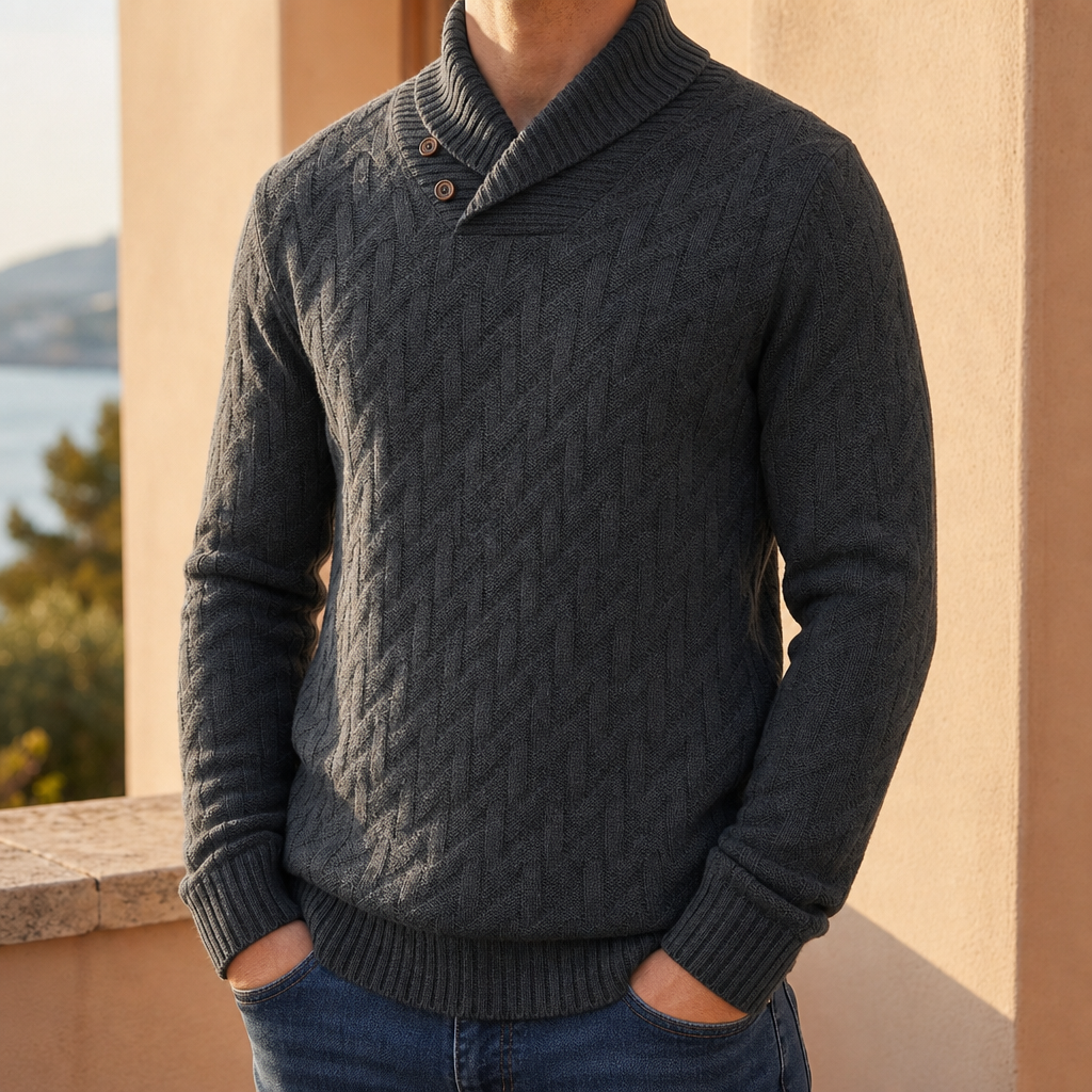 Shawl Collar Knit Sweater — Soft Cotton Blend Pullover 4