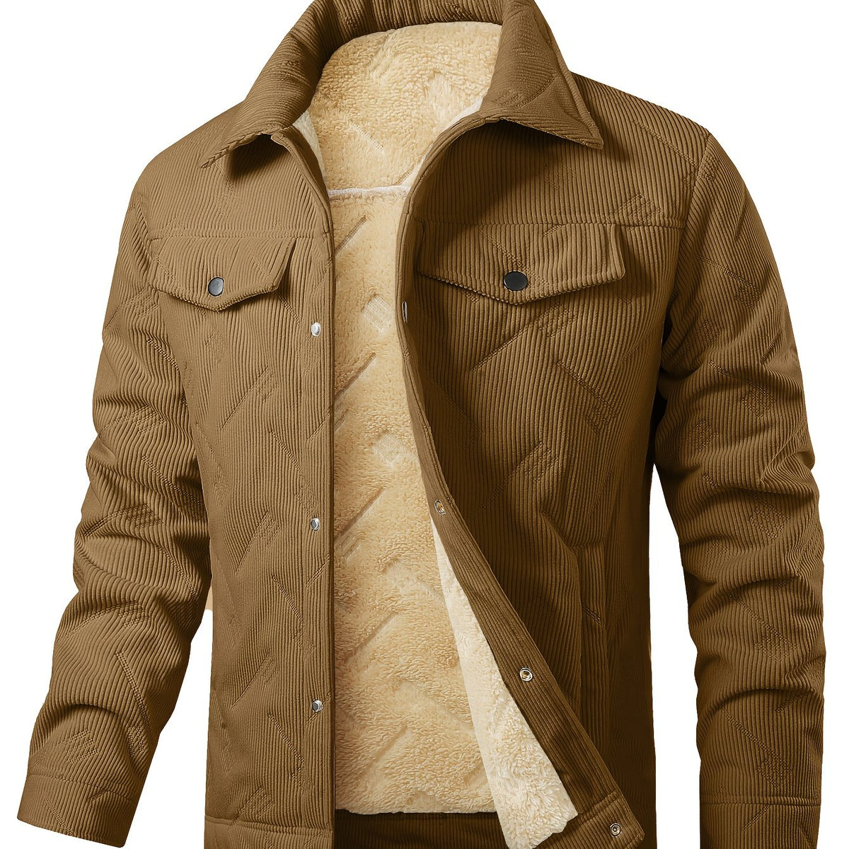 Warm-Lined Trucker Jacket — Snap Button Classic Fit Coat 1
