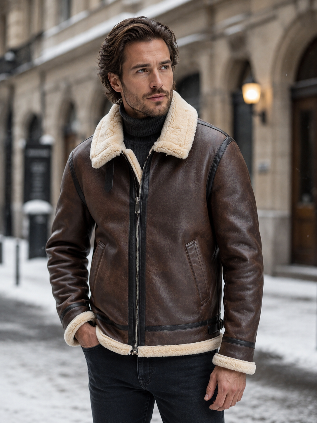 Men's Aviator Jacket — Leather-Look Faux Shearling Winter Coat 6