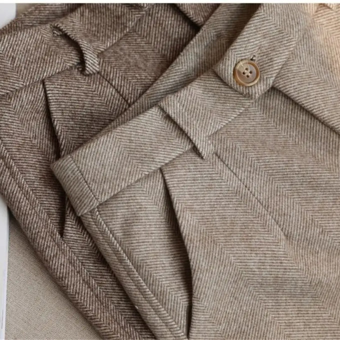 Harrow Herringbone Wool Trousers — Tailored Fit Men's Pants 13