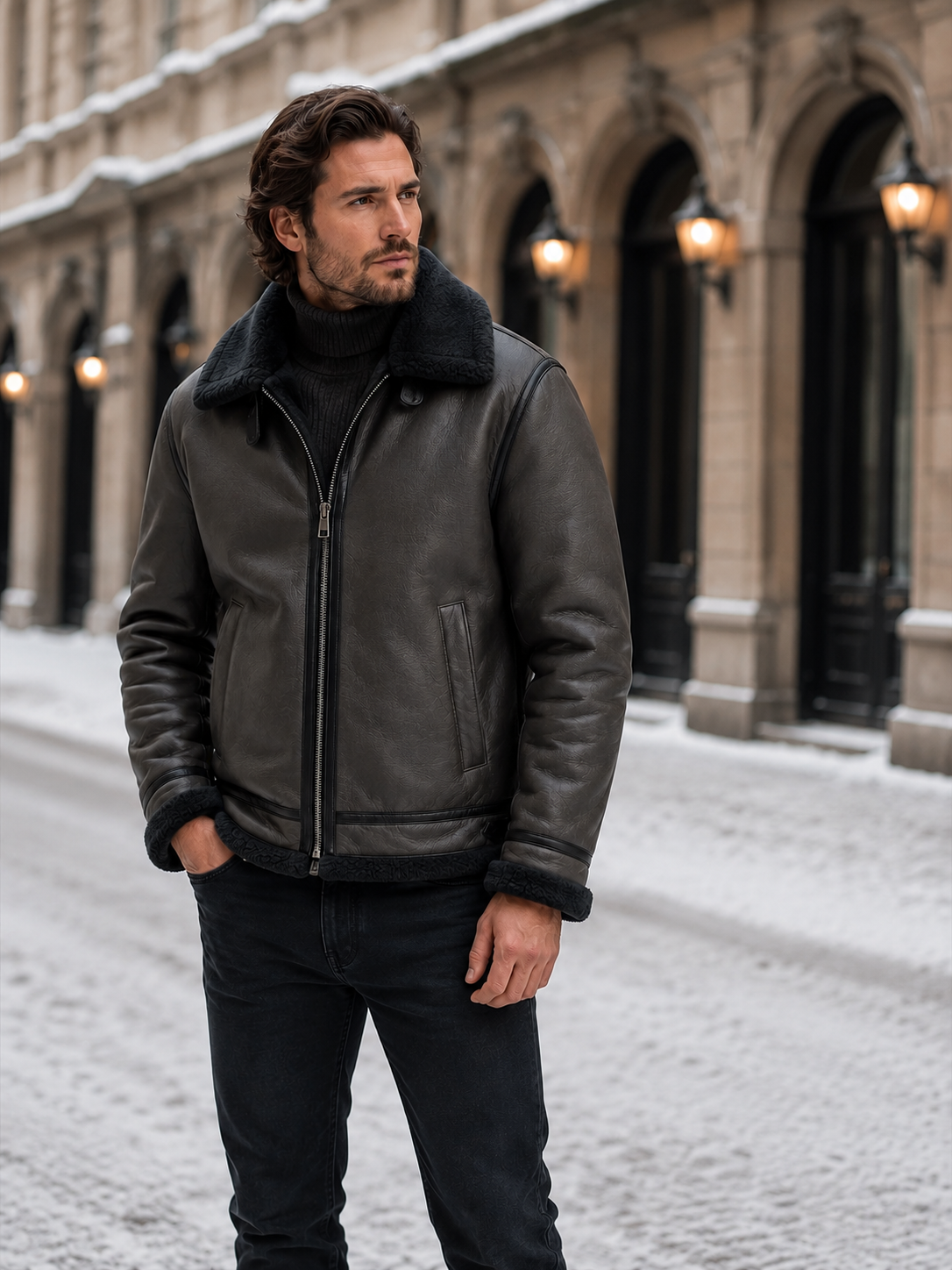 Men's Aviator Jacket — Leather-Look Faux Shearling Winter Coat 8