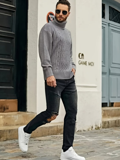 Ambrose Cable-Knit Turtleneck Sweater — Classic Cozy Fit 18