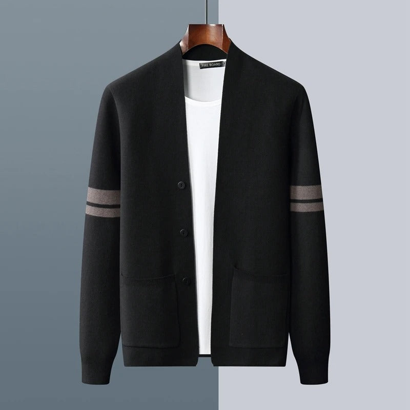 Men's Varsity Stripe V-Neck Cardigan — Button-Up Knit 4