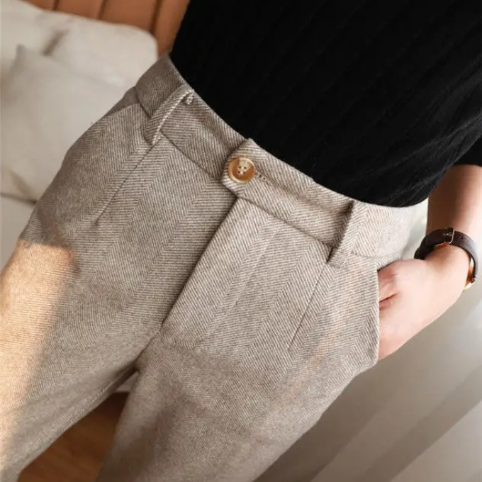 Harrow Herringbone Wool Trousers — Tailored Fit Men's Pants 8