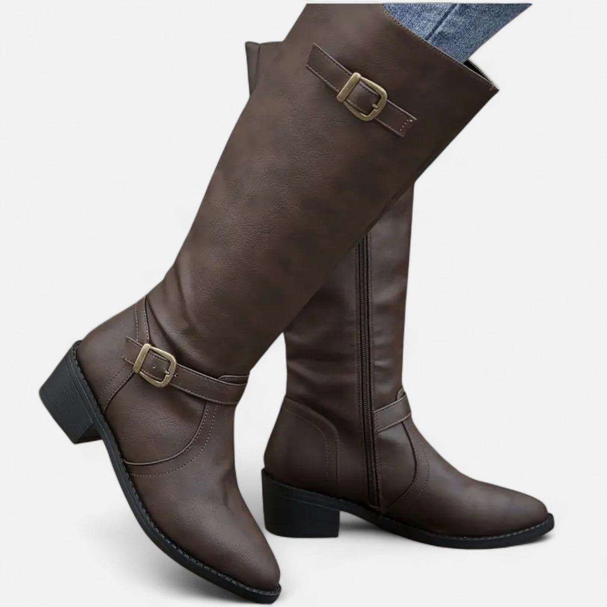 Women's Pointed-Toe Long Boots — Chunky Heel Faux Leather 3