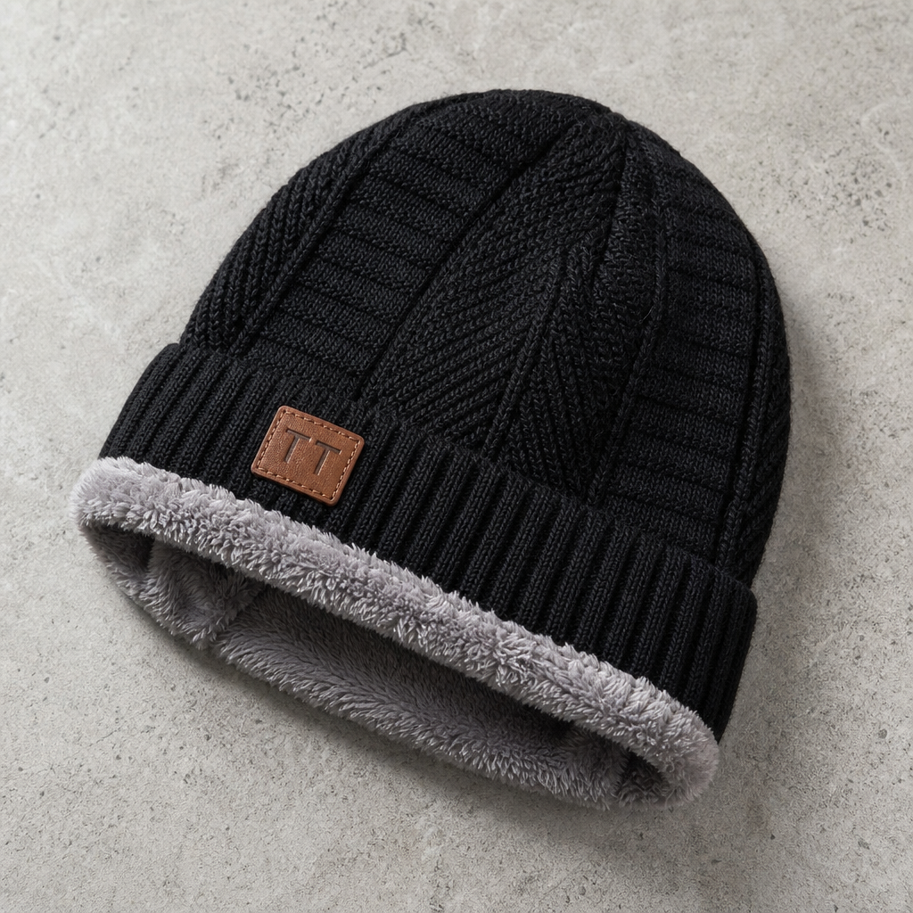 Ribbed Fleece-Cuff Beanie — Soft Stretch Knit Winter Hat 1