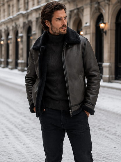 Men's Aviator Jacket — Leather-Look Faux Shearling Winter Coat 7