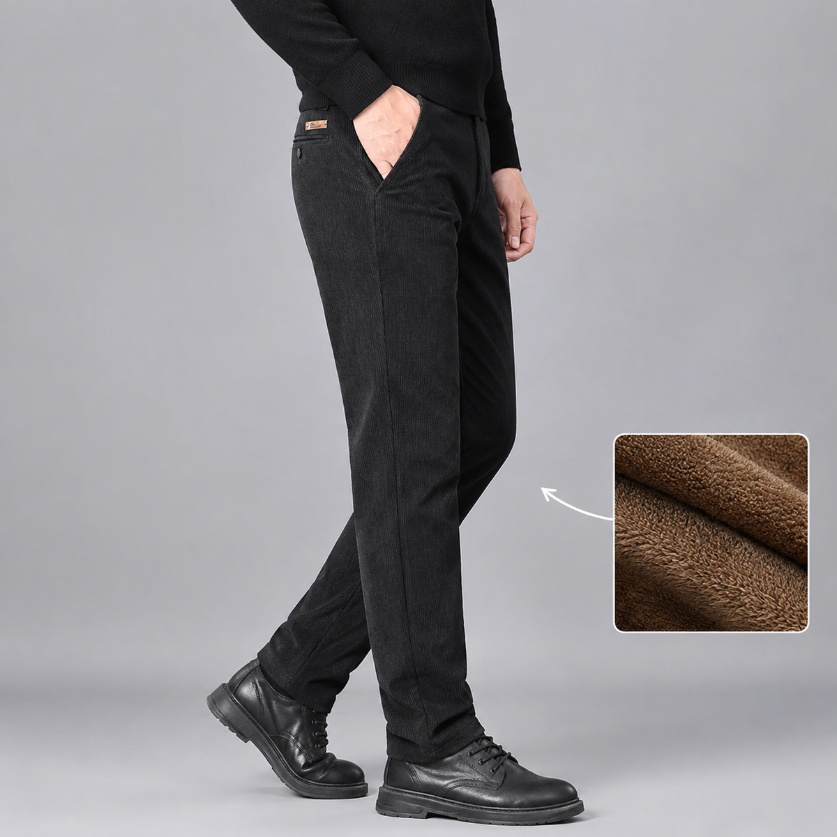 Men's Fleece-Lined Corduroy Trousers — Straight Leg Winter 4