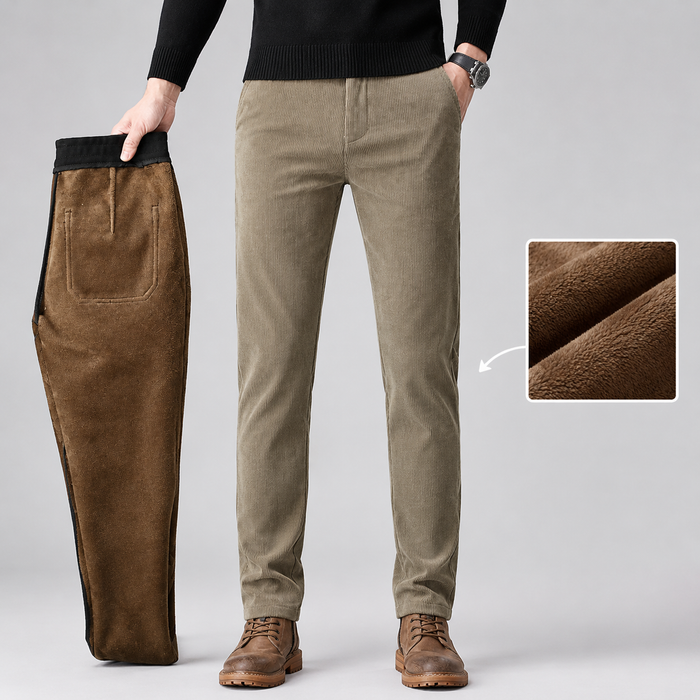 Men's Fleece-Lined Corduroy Trousers — Straight Leg Winter Pants