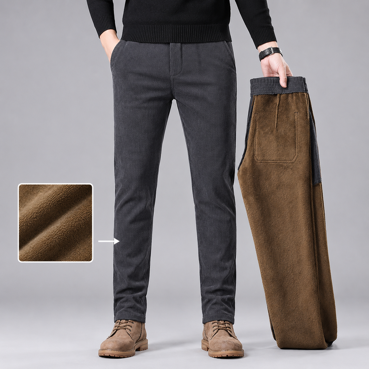 Men's Fleece-Lined Corduroy Trousers — Straight Leg Winter 6