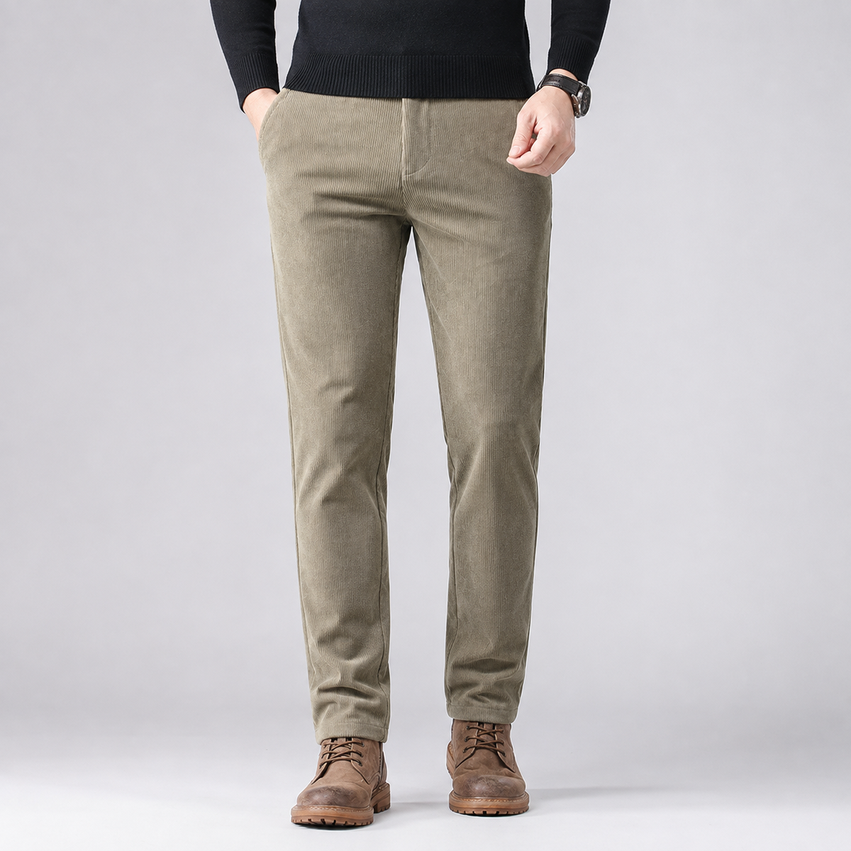 Men's Fleece-Lined Corduroy Trousers — Straight Leg Winter 3