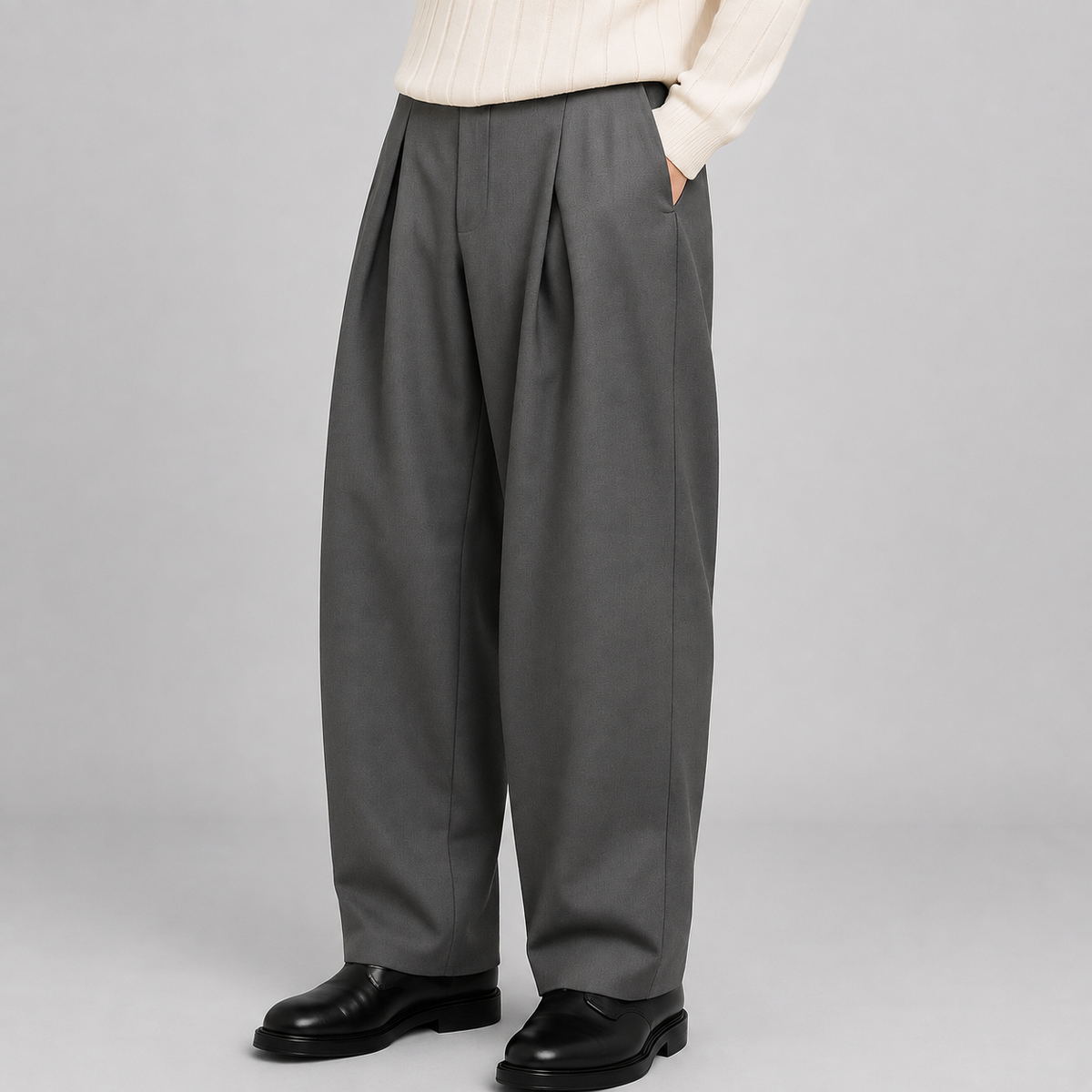 Men's Wide Leg Pleated Trousers — High Waist Tailored Fit 7