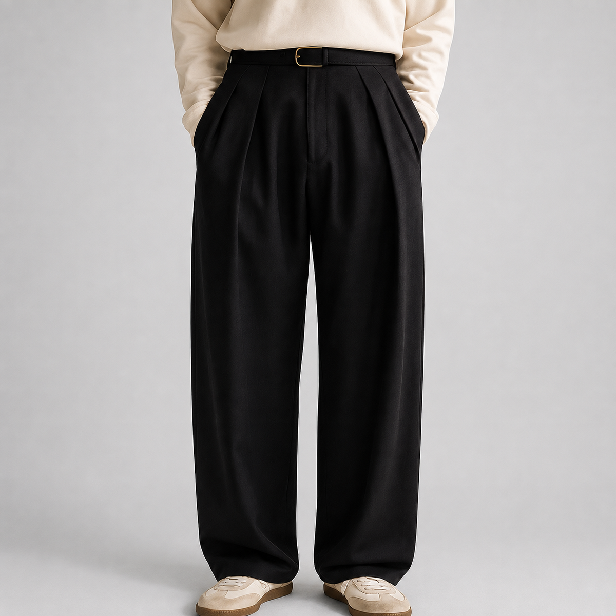 Men's Wide Leg Pleated Trousers — High Waist Tailored Fit 5