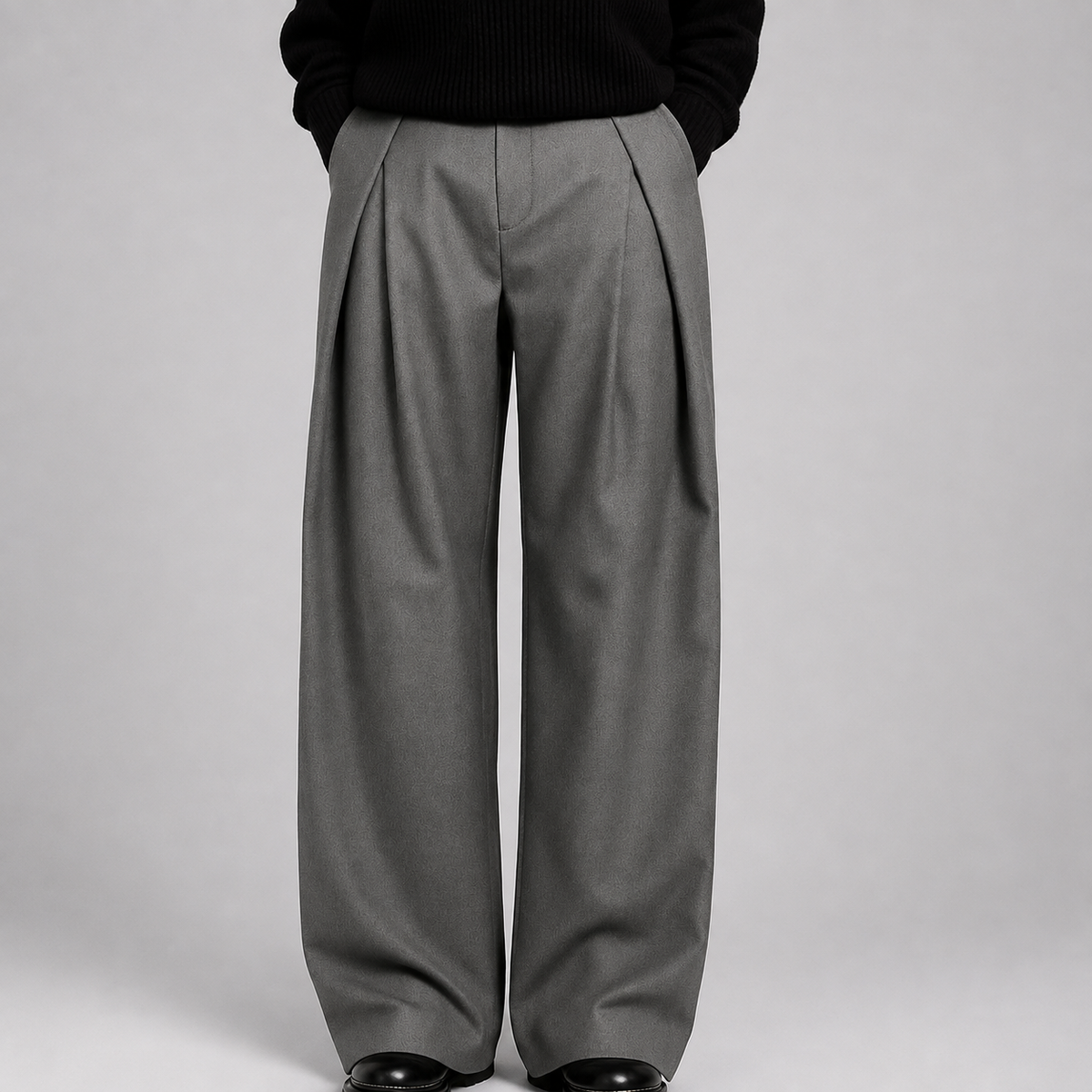 Men's Wide Leg Pleated Trousers — High Waist Tailored Fit 4