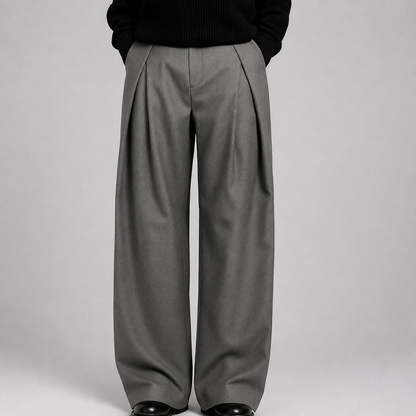 Men's Wide Leg Pleated Trousers — High Waist Tailored Fit 4
